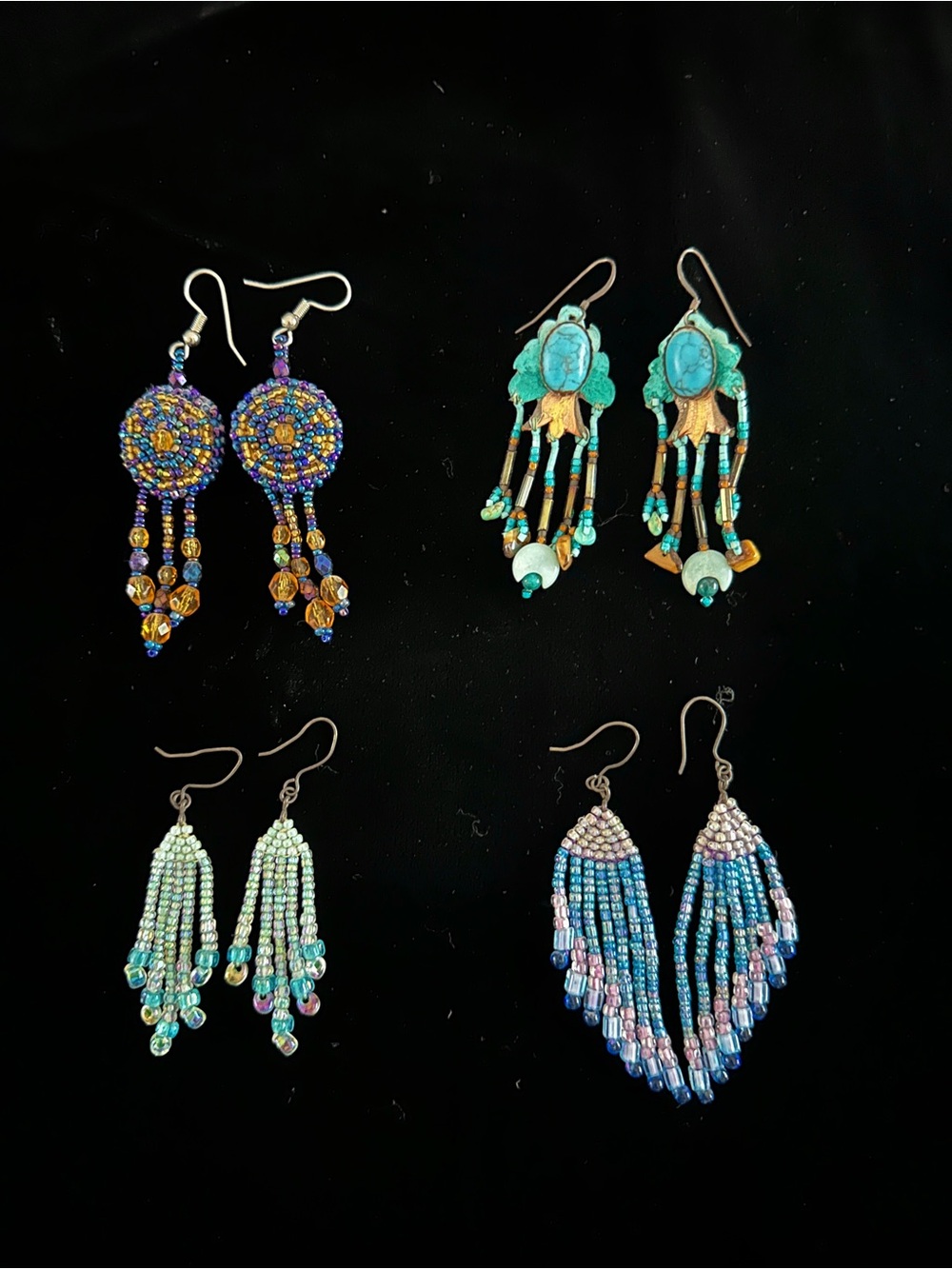 Handmade Glass Beads Dangle Earrings - 4 pairs - Women Jewelry